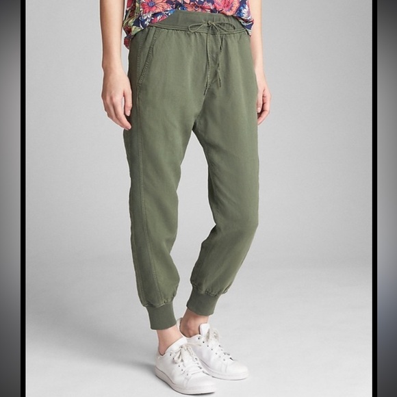 Gap Women’s Linen blend Olive Green Jogger Pants Size Large - Picture 2 of 6